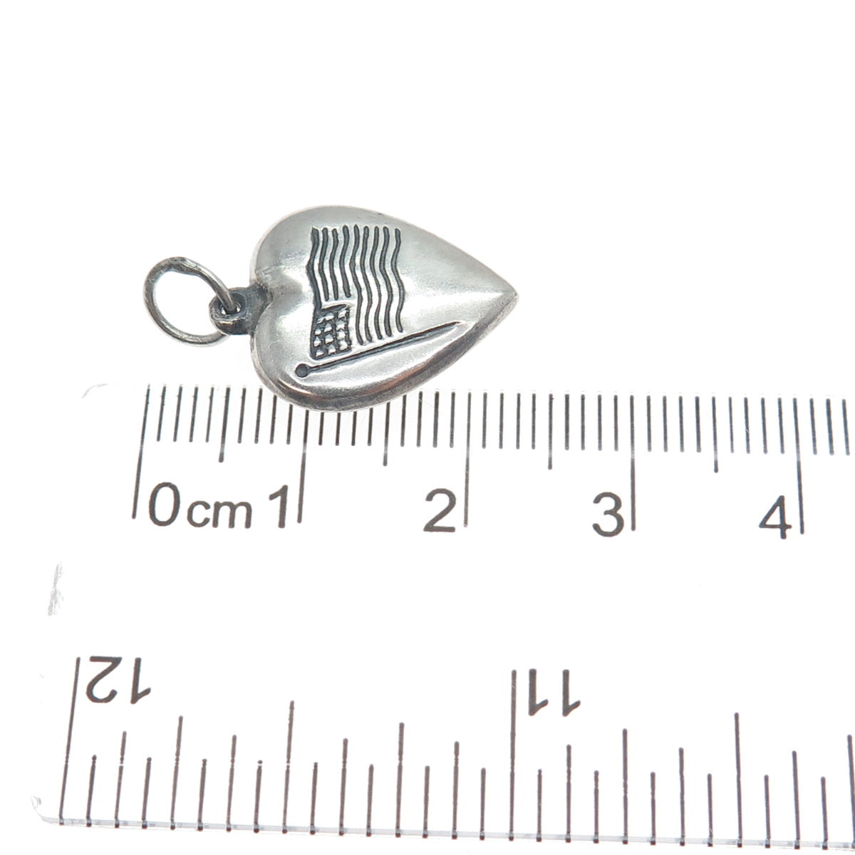 925 Sterling Silver Antique Art Deco US Flag Chatelaine Heart Minimalist Pendant