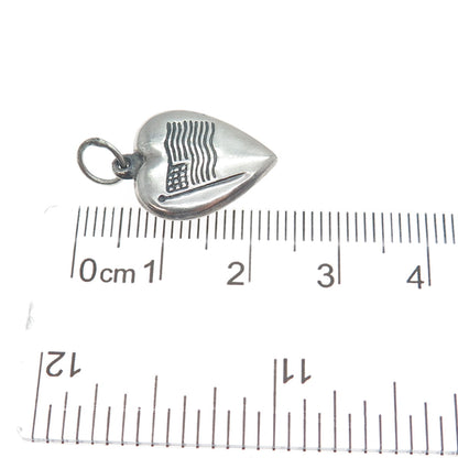 925 Sterling Silver Antique Art Deco US Flag Chatelaine Heart Minimalist Pendant