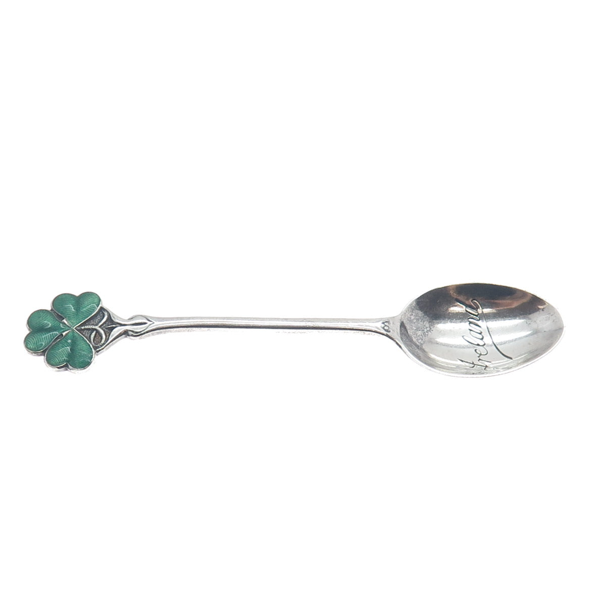 TURNER & SIMPSON 925 Sterling Vintage 1958 Birmingham Enamel Clover Coffee Spoon