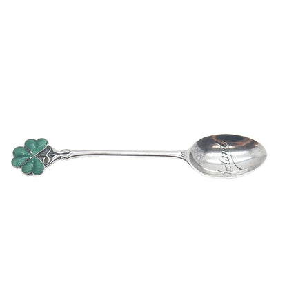TURNER & SIMPSON 925 Sterling Vintage 1958 Birmingham Enamel Clover Coffee Spoon