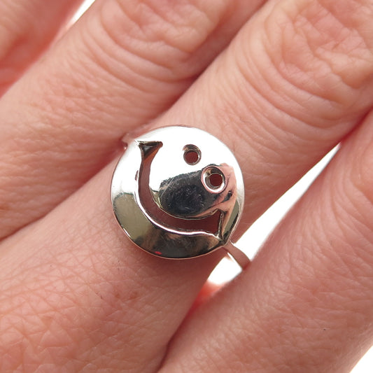 925 Sterling Silver Vintage Smile Face Emoji Ring Size 7.5