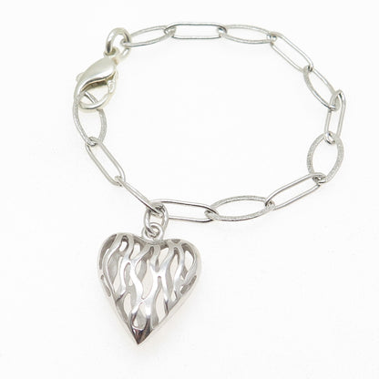 925 Sterling Silver Puffy Heart Oval Link Bracelet 6.25"