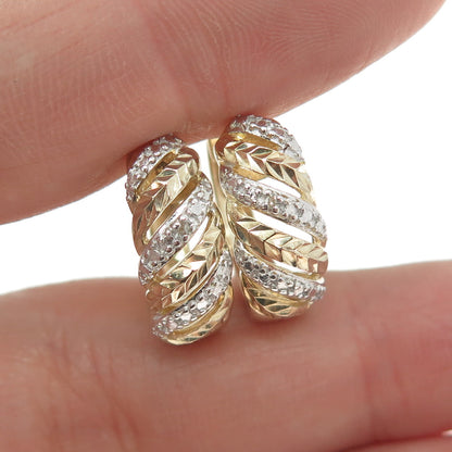 925 Sterling Silver Gold Plated Real Round-Cut Diamond Hoop Earrings