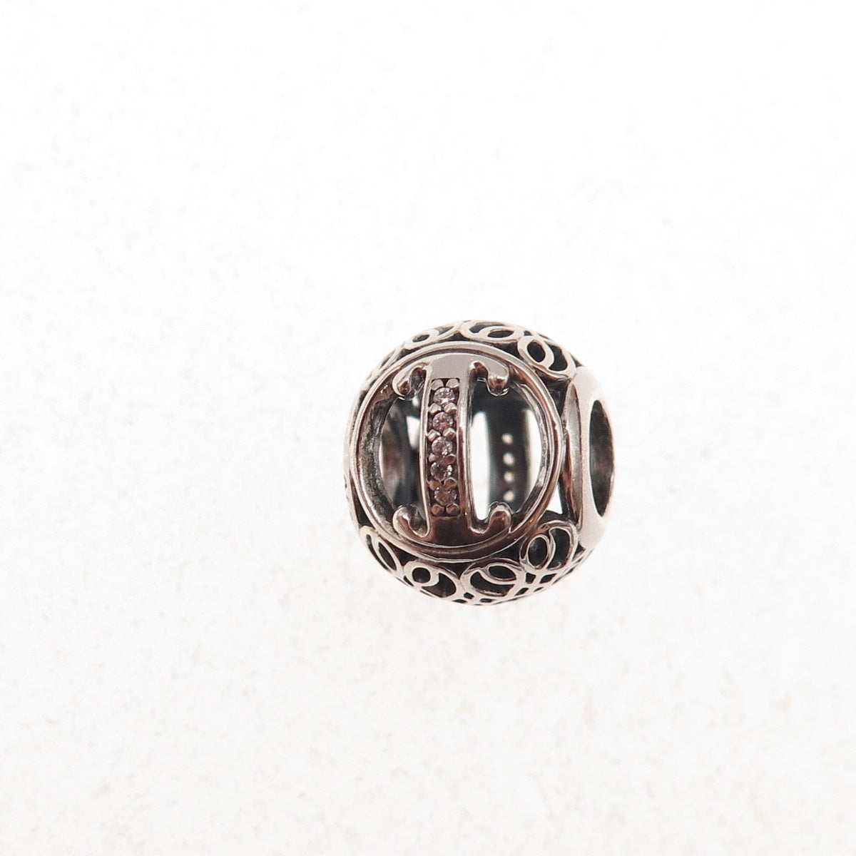 Pandora 925 Sterling Silver C Z Letter I Initial Slide Bead Charm
