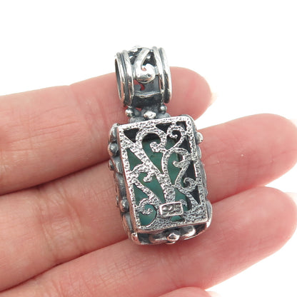 925 Sterling Silver Vintage Real Turquoise Gemstone Ornate Pendant