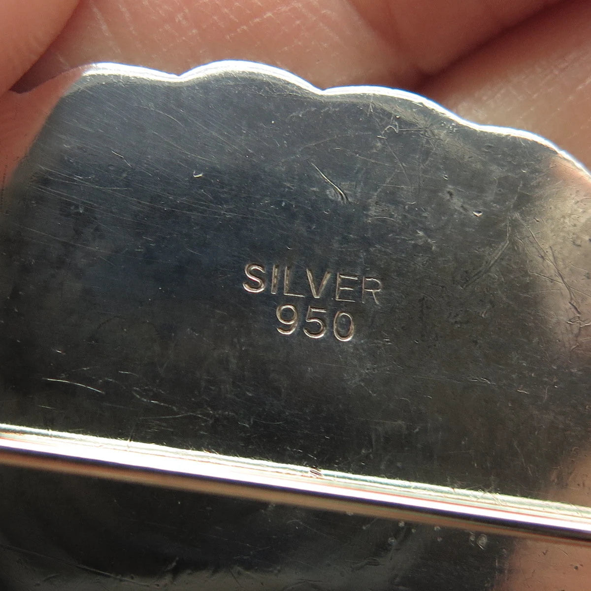 950 Silver Vintage Fan Etched Pin Brooch