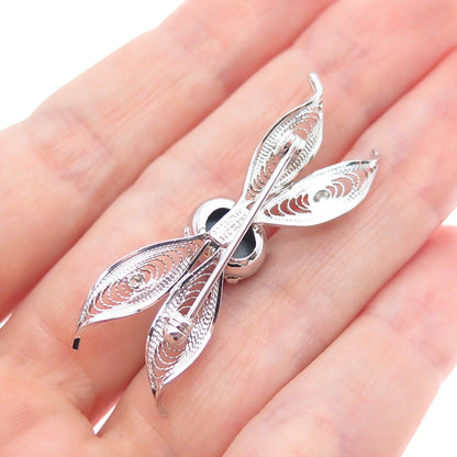 SORRENTO 925 Sterling Silver Vintage Real Hematite Filigree Butterfly Pin Brooch