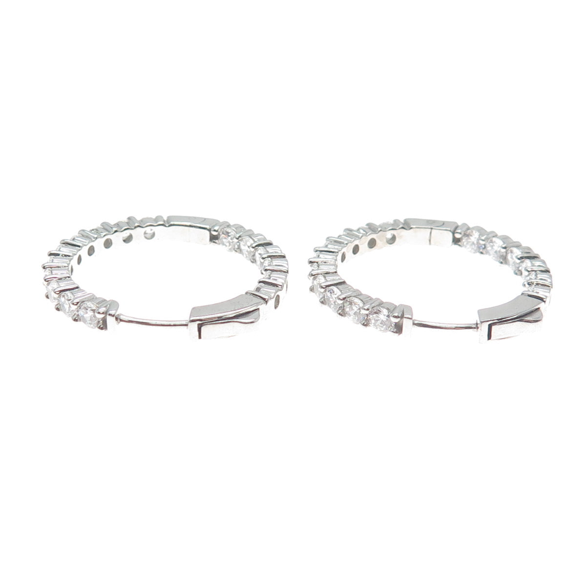 KLEO 925 Sterling Silver Round-Cut C Z In & Out Hoop Earrings