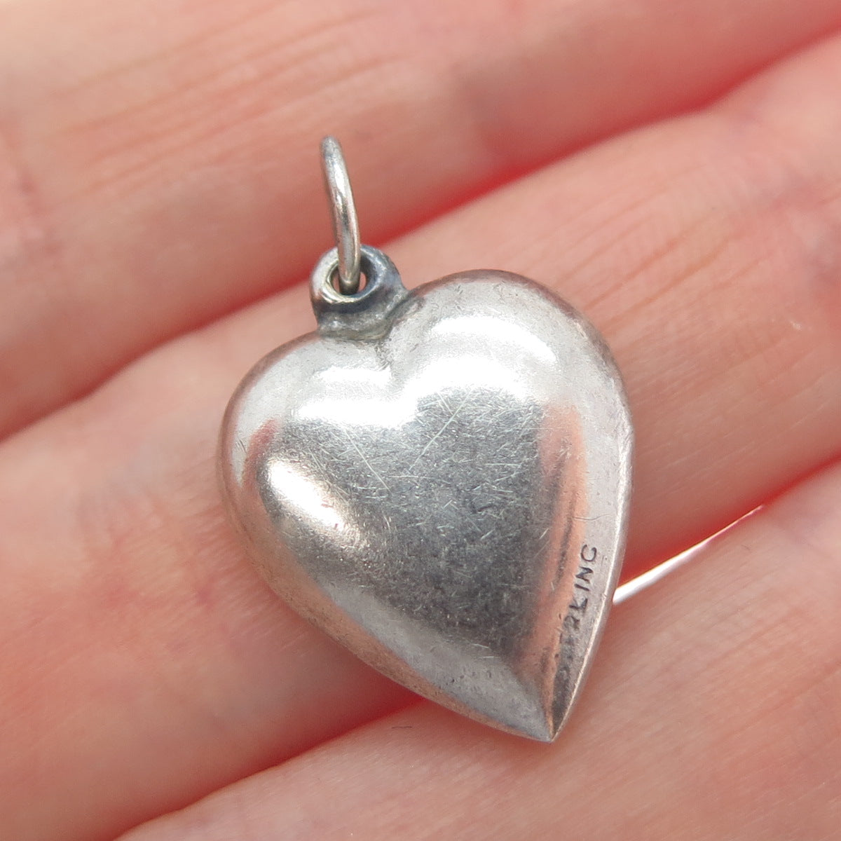925 Sterling Silver Antique Art Deco US Flag Chatelaine Heart Minimalist Pendant