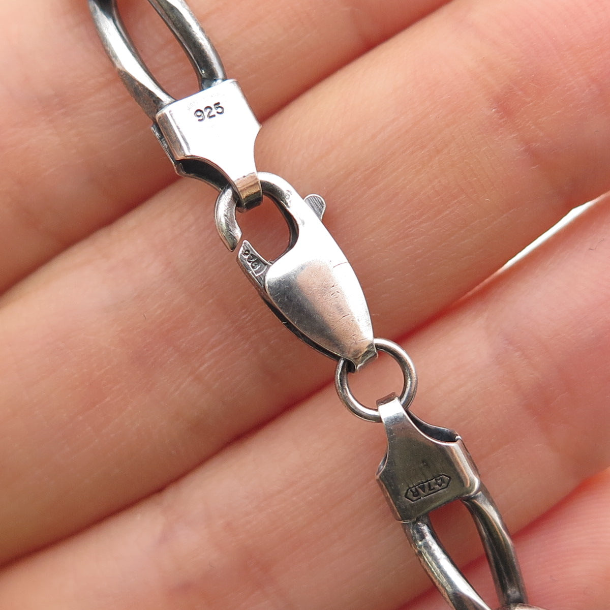 925 Sterling Silver Vintage Italy Paperclip Curb Link Oxidized Bracelet 7"