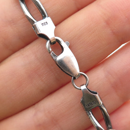 925 Sterling Silver Vintage Italy Paperclip Curb Link Oxidized Bracelet 7"