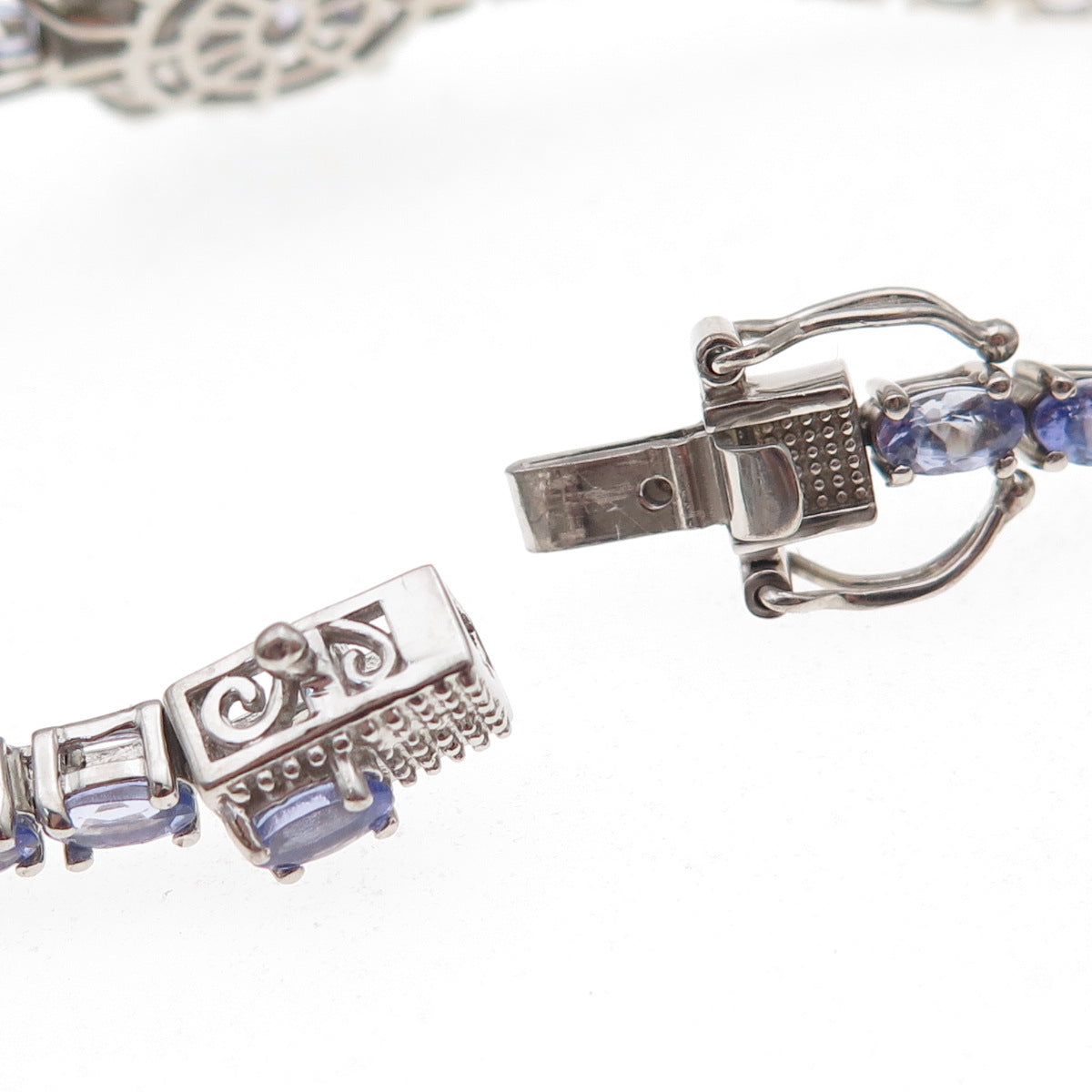 D'Joy 925 Sterling Silver Real Marquise & Oval-Cut Tanzanite Floral Bracelet 8"