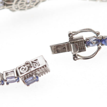 D'Joy 925 Sterling Silver Real Marquise & Oval-Cut Tanzanite Floral Bracelet 8"