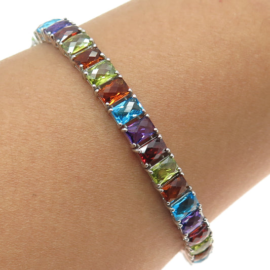 925 Sterling Silver Multi-Color C Z Tennis Link Bracelet 6.5"