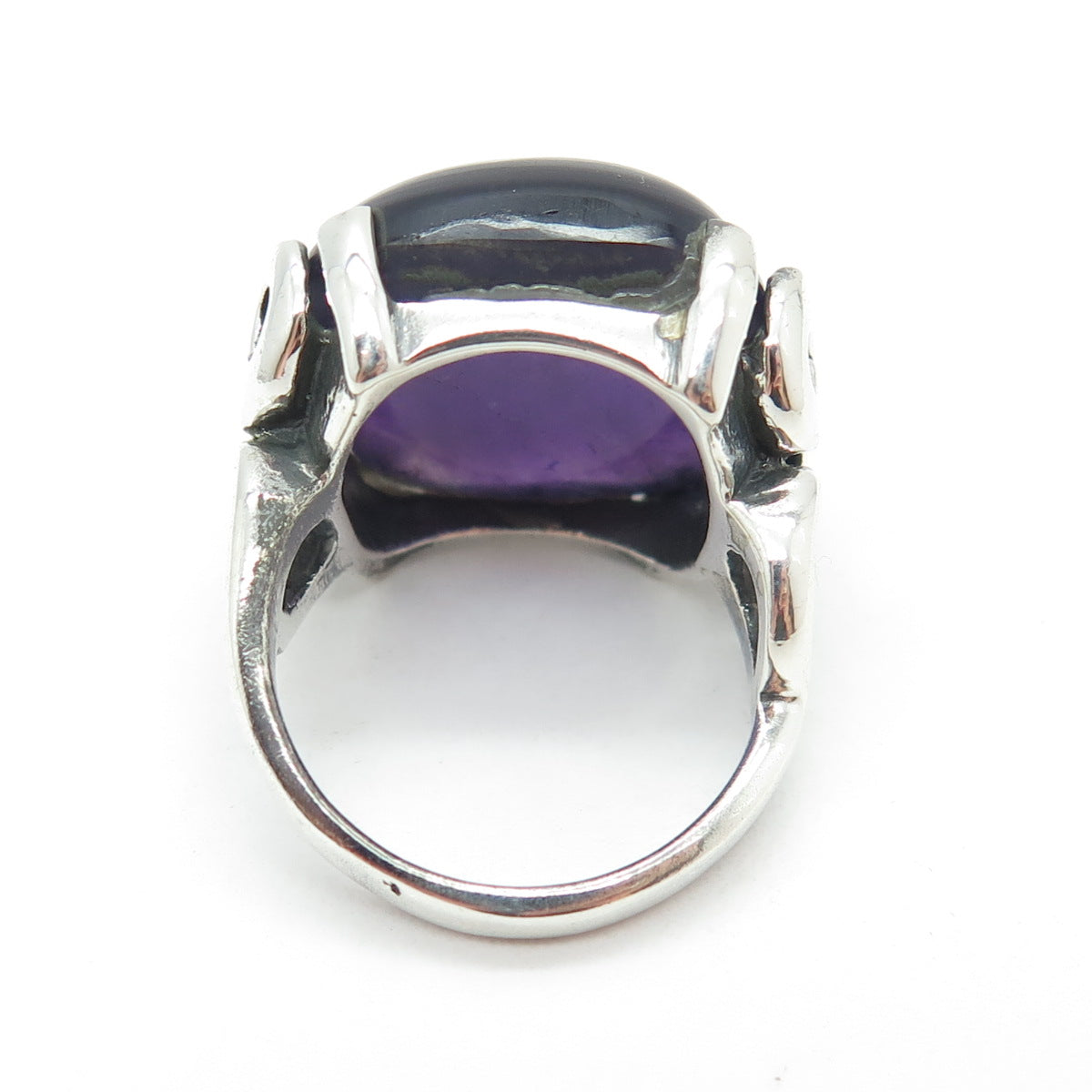 925 Sterling Silver Vintage Real Amethyst Swirl Modernist Ring Size 6.75