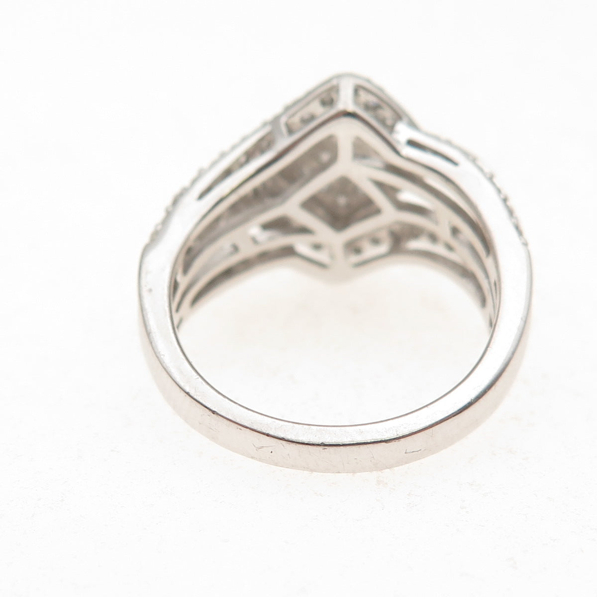 925 Sterling 14K Gold Real Round & Tapered Baguette-Cut Diamond Ring Size 7