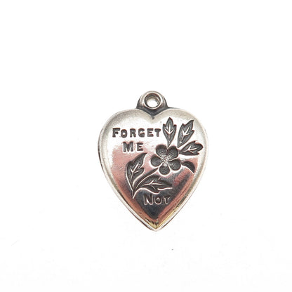 925 Sterling Antique Art Deco Forget Me Not Floral Heart Chatelaine Mini Pendant