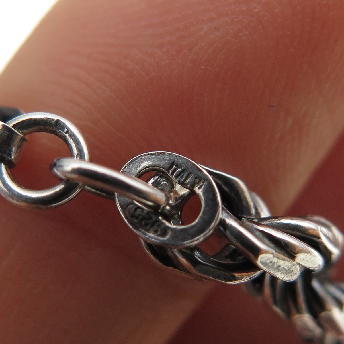 925 Sterling Silver Vintage Italy Twisted Rope Oxidized Link Bracelet 6.75"