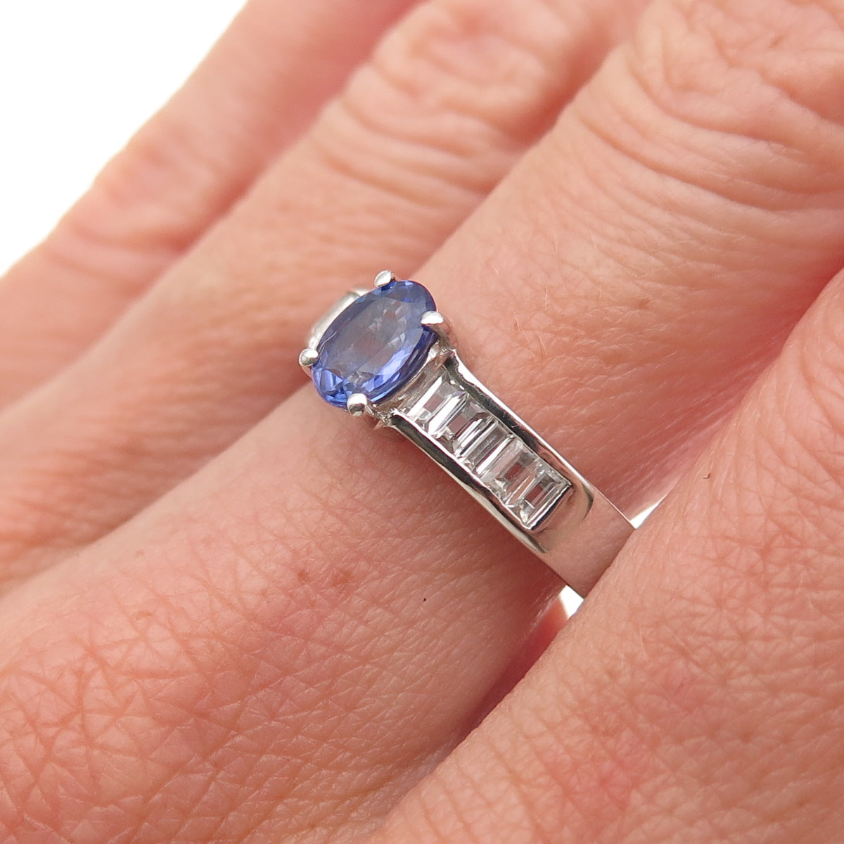 Chuck Clemency 925 Sterling Silver Real Tanzanite & White Topaz Ring Size 8.25