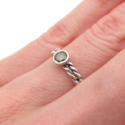 925 Sterling Silver Vintage Real Peridot Oxidized Twisted Ring Size 5.75