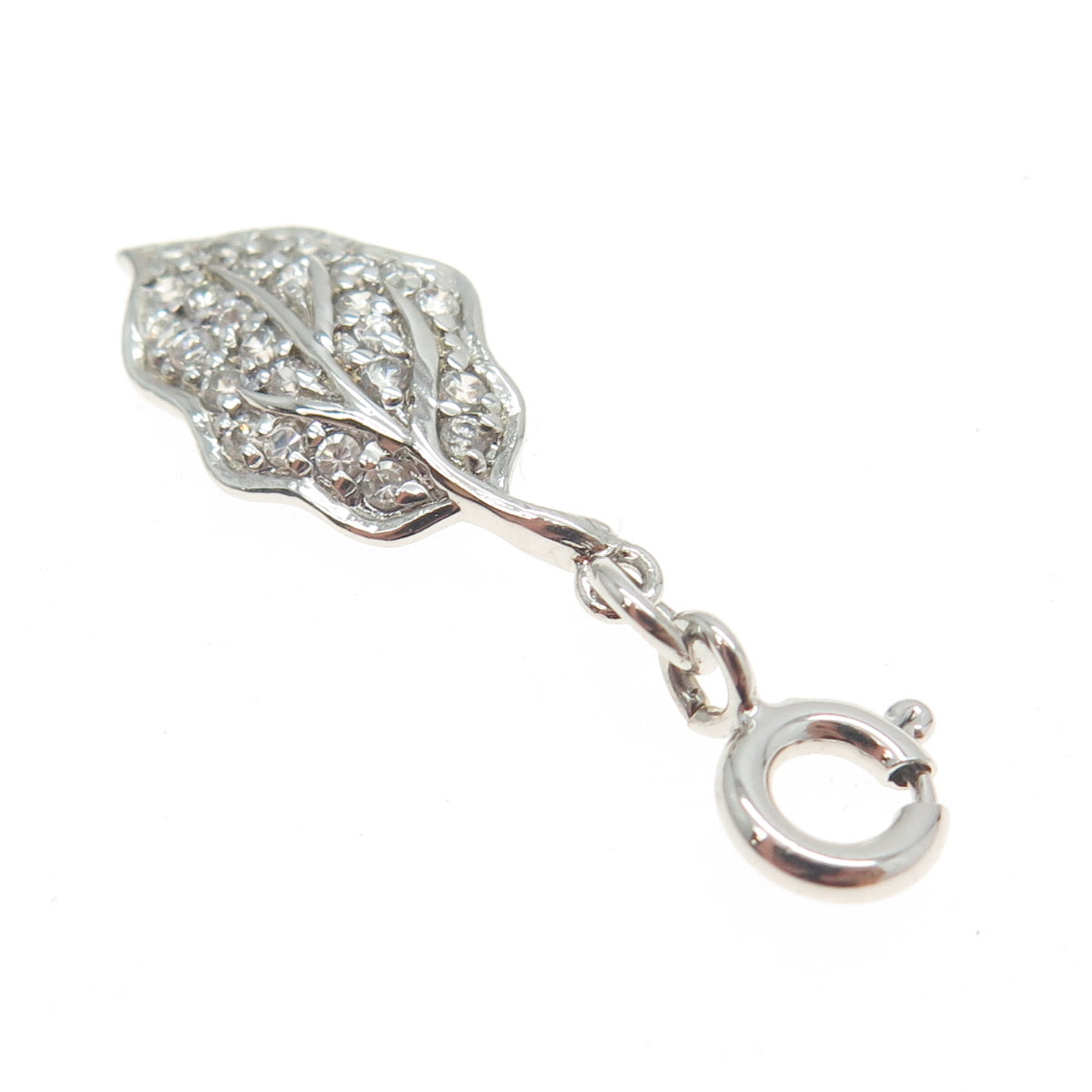 925 Sterling Silver Pave C Z Leaf Charm Pendant