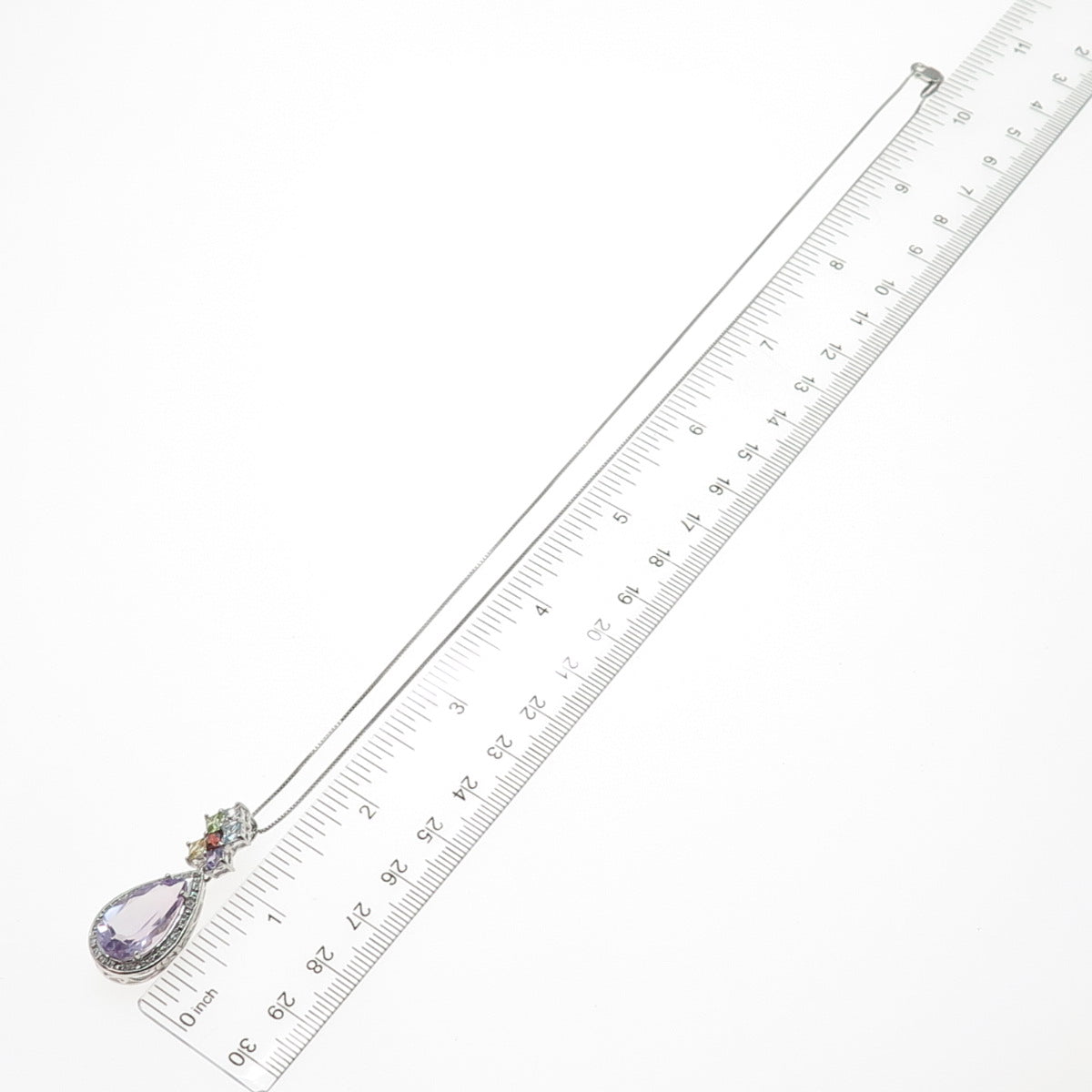 925 Sterling Silver Real Diamond & Multi-Color Gem Box Chain Necklace 18"