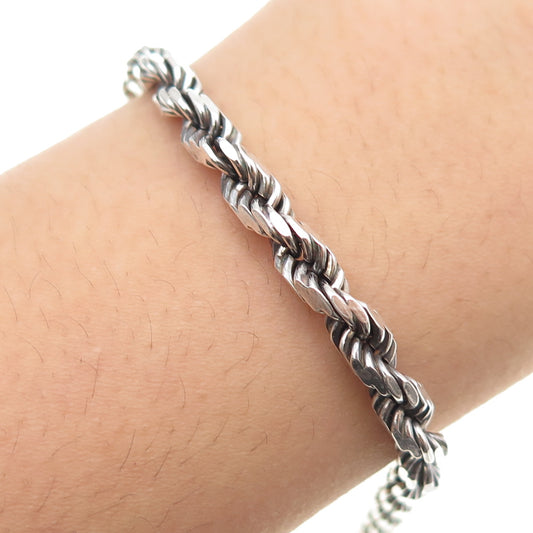 925 Sterling Silver Vintage Italy Twisted Rope Oxidized Link Bracelet 6.75"