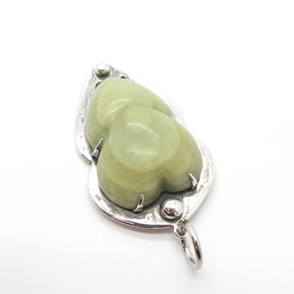 925 Sterling Silver Vintage Real Pear-Cut Shaped Jade Gem Pear Pendant