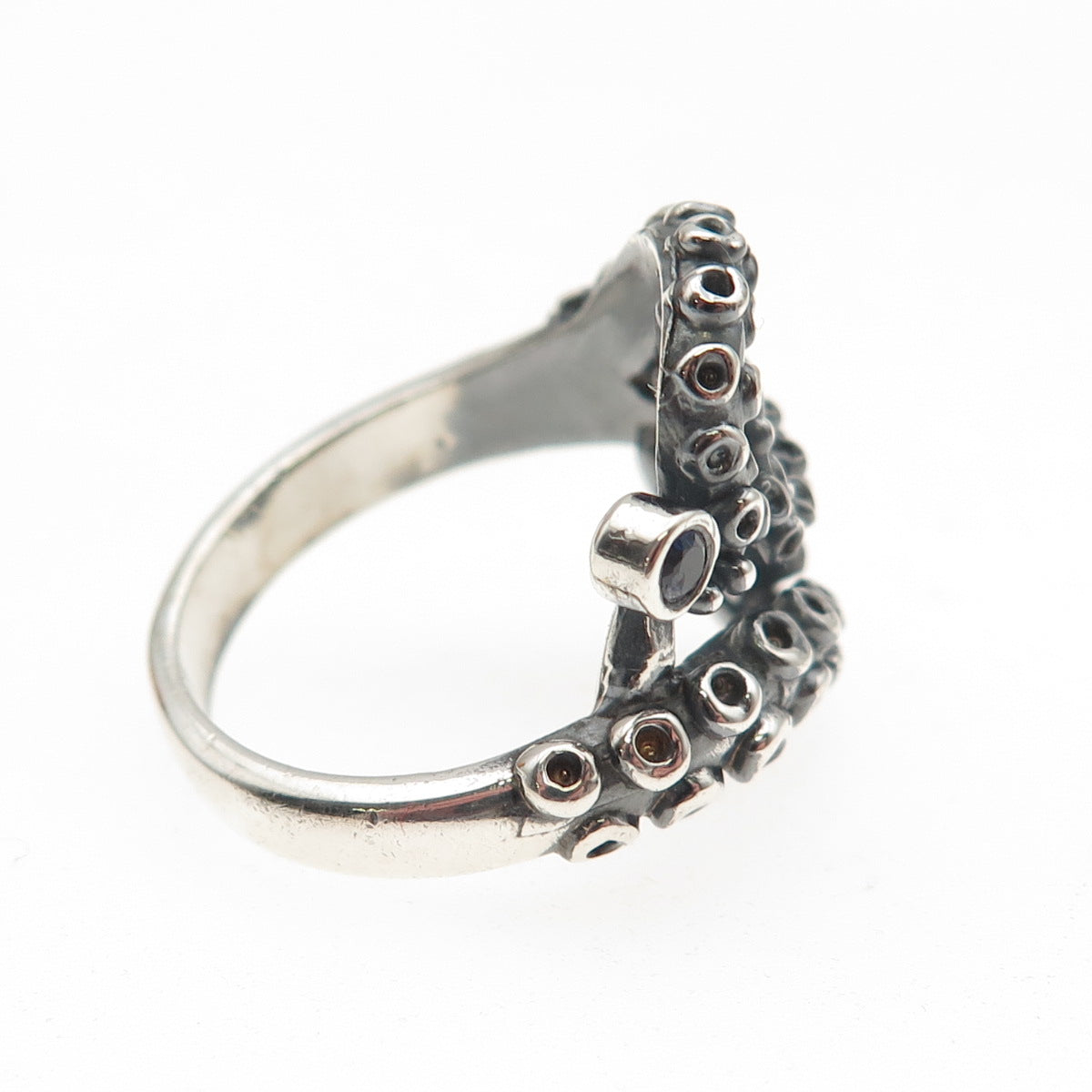 925 Sterling Silver Vintage Real Sapphire Octopus Oxidized Ring Size 8.25