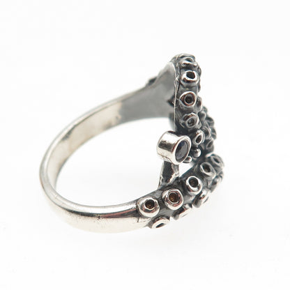 925 Sterling Silver Vintage Real Sapphire Octopus Oxidized Ring Size 8.25