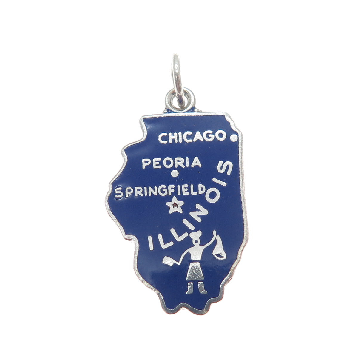 925 Sterling Silver Vintage Enamel Illinois State Map Charm Pendant