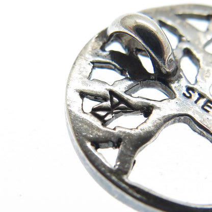 925 Sterling Silver Vintage Tree of Life Round Slide Pendant