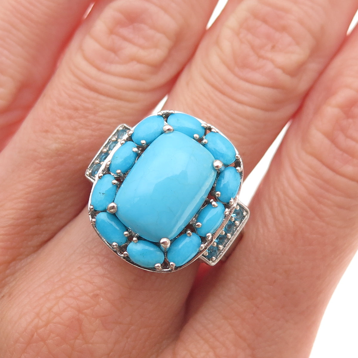 Chuck Clemency 925 Sterling Silver Real Turquoise & Apatite Ring Size 8.25