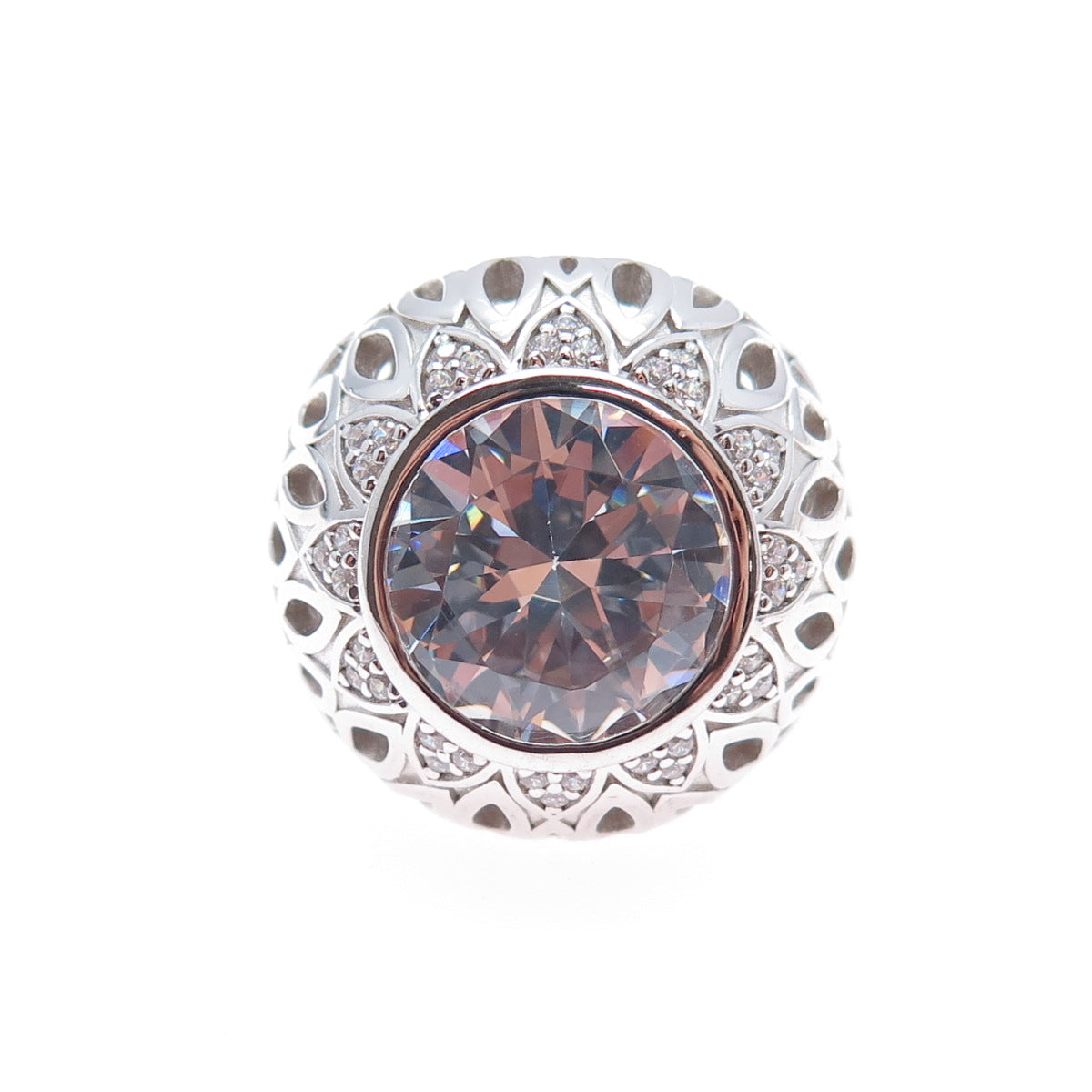 925 Sterling Silver Round-Cut C Z Flower Dome Ring Size 8
