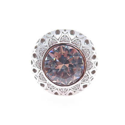 925 Sterling Silver Round-Cut C Z Flower Dome Ring Size 8