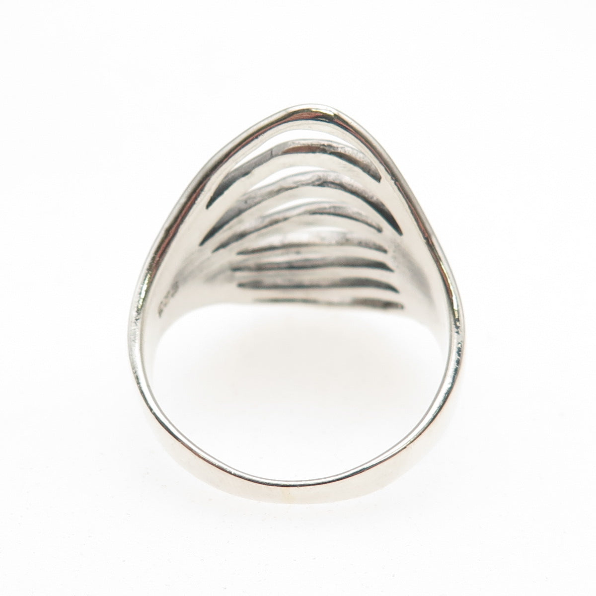 925 Sterling Silver Vintage Modernist Multi-Row Oxidized Ring Size 10