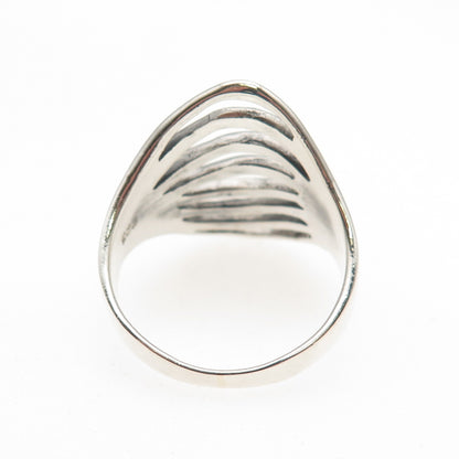 925 Sterling Silver Vintage Modernist Multi-Row Oxidized Ring Size 10
