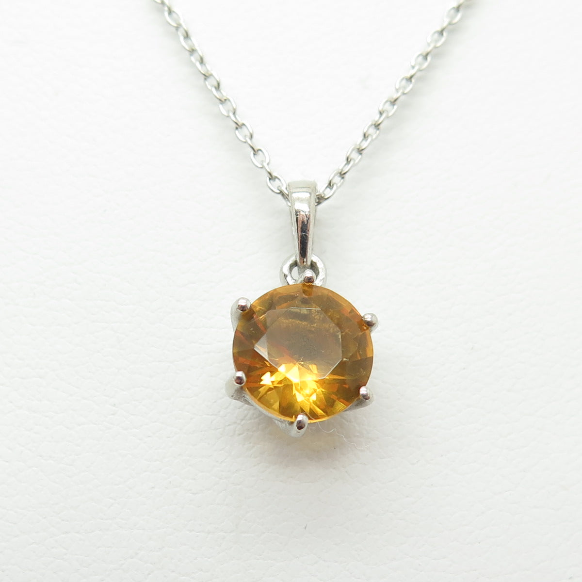 925 Sterling Silver Real Round-Cut Citrine Cable Chain Necklace 18"