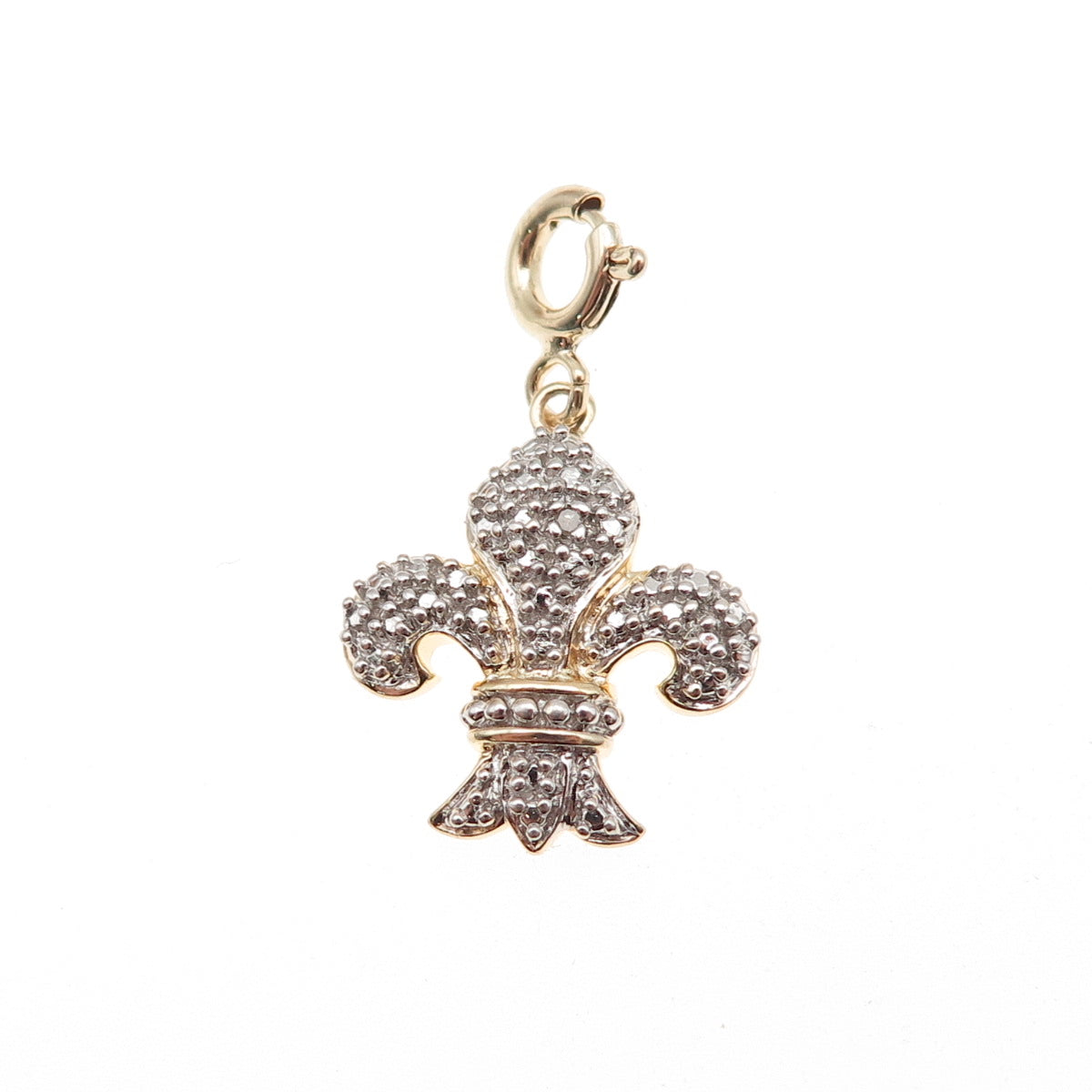 Ross Simons Sterling Gold Plated Real Diamond Fleur de Lis Spring Ring Pendant
