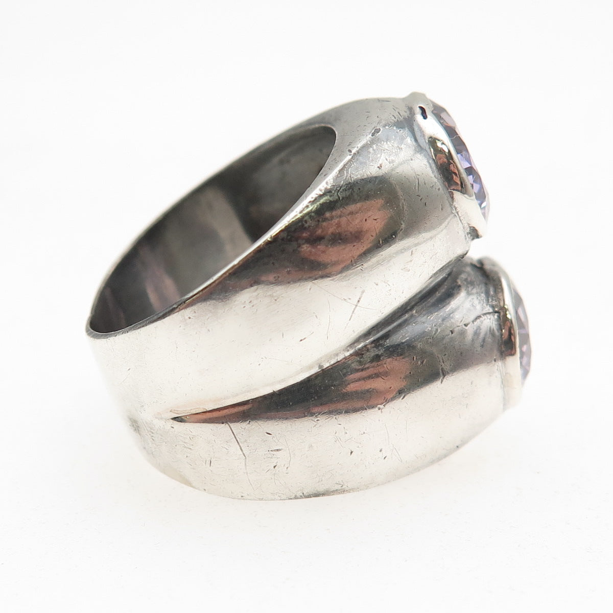 925 Sterling Silver Vintage Lavender C Z Modernist Oxidized Ring Size 6.25