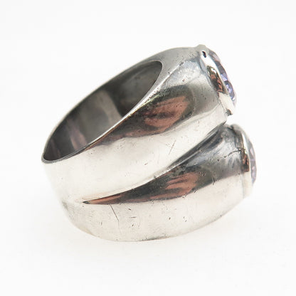 925 Sterling Silver Vintage Lavender C Z Modernist Oxidized Ring Size 6.25