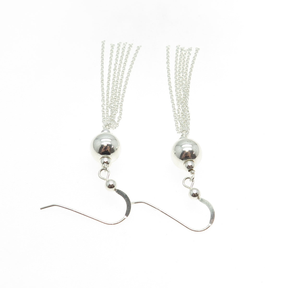 925 Sterling Silver Ball & Chain Tassel Dangle Earrings