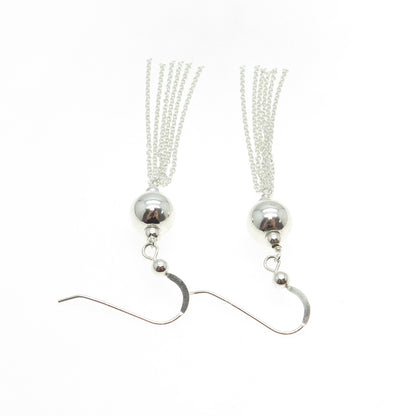 925 Sterling Silver Ball & Chain Tassel Dangle Earrings