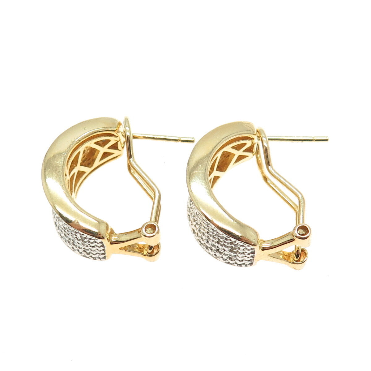 DBJ DEE BERKLE 925 Sterling Silver Gold Plated Real Diamond Omega Back Earrings