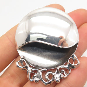 925 Sterling Silver Vintage Round Modernist Pin Brooch / Pendant
