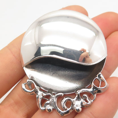 925 Sterling Silver Vintage Round Modernist Pin Brooch / Pendant