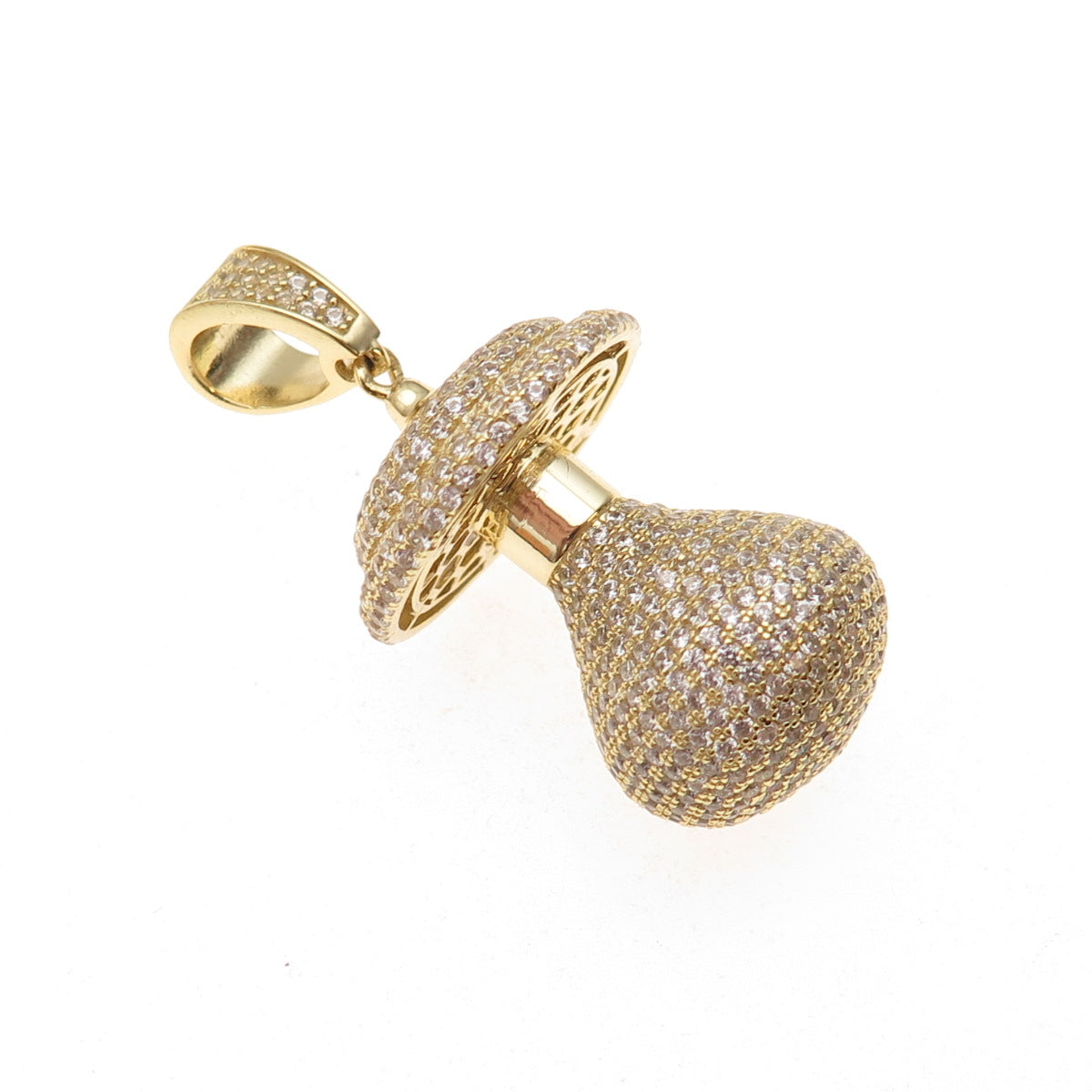925 Sterling Silver Gold Plated Round-Cut C Z Baby Pacifier 3D Pendant