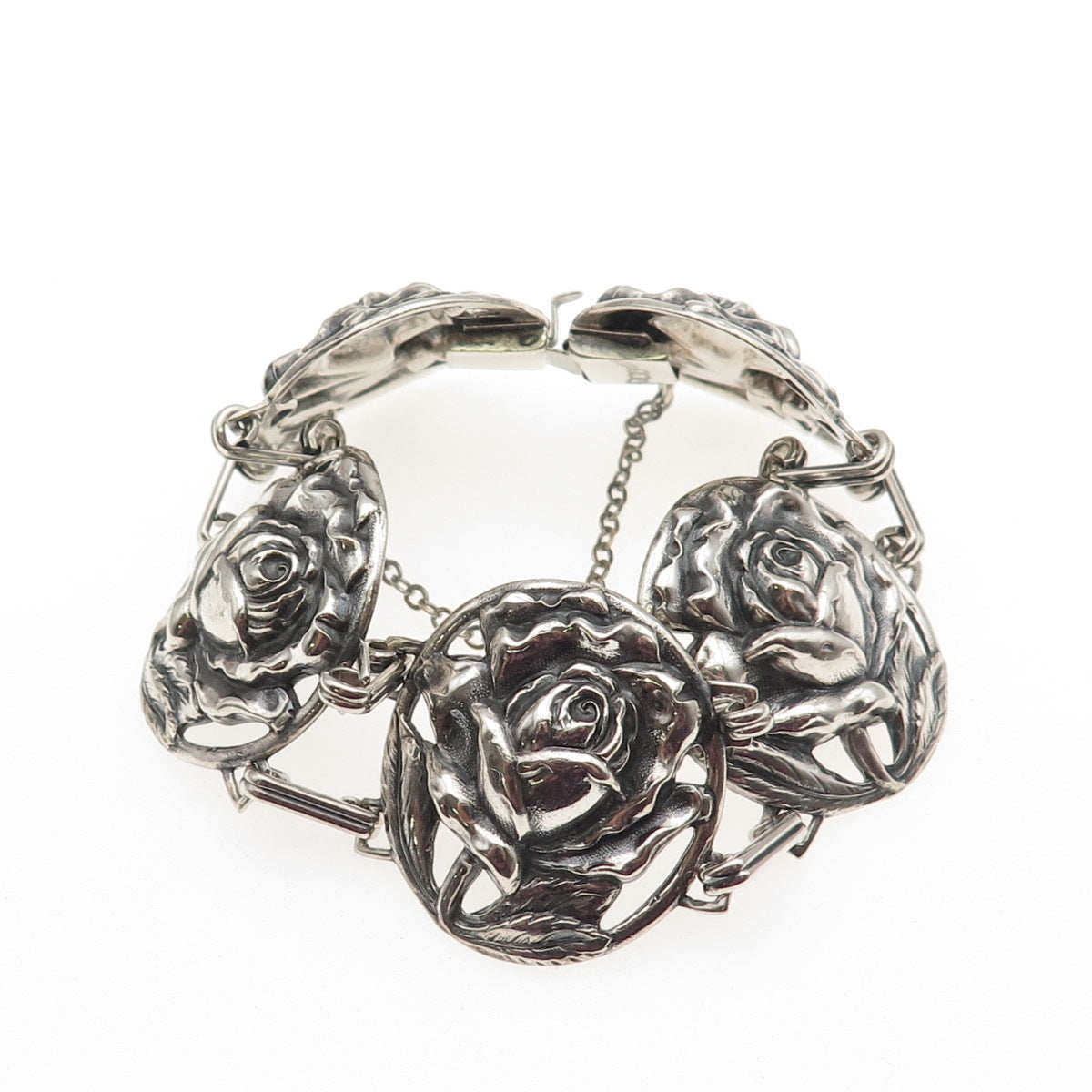 Norseland by CORO 925 Sterling Silver Antique Art Deco Rose Flower Bracelet 7.5"