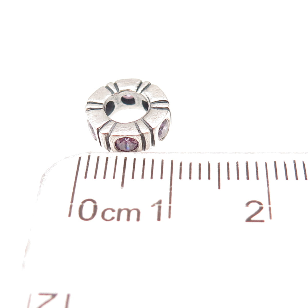 Pandora 925 Sterling Silver Purple C Z Trinity Spacer Slide Charm