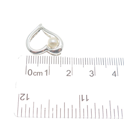925 Sterling Silver Real Pearl Heart Minimalist Slide Pendant